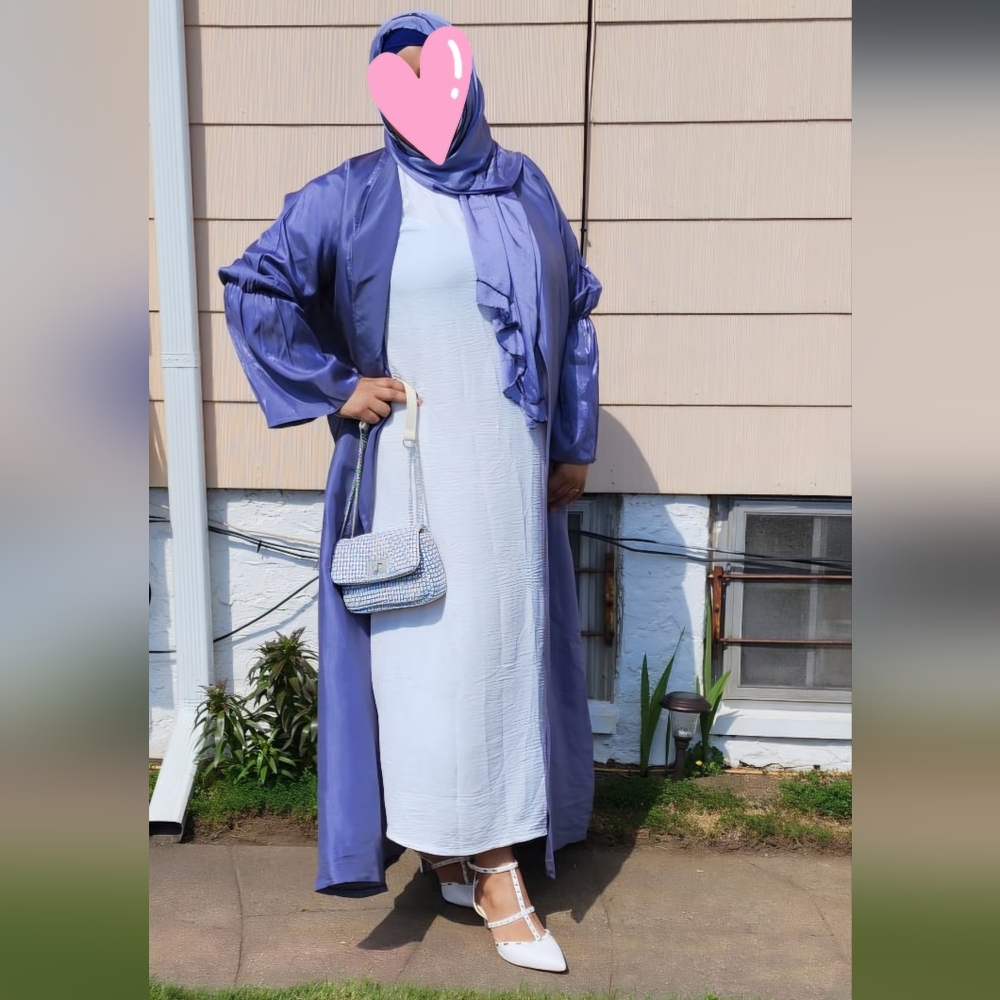 Purple Satin Long Coat with White Dress